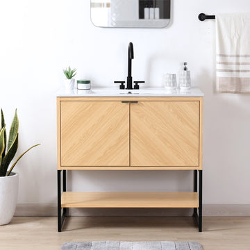 Juhl Chevron-Front Modern Minimalist 2-Shelf Bath Vanity Cabinet Only (Sink Basin Not Included)